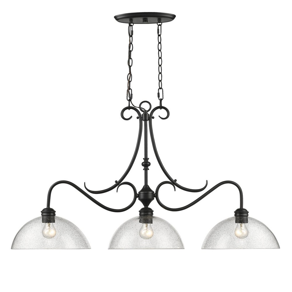 Golden Lighting-8001-LP BLK-SD-Parrish - 3 Light Linear Pendant in Sturdy style - 23 Inches high by 40.5 Inches wide   Black Finish with Seeded Glass